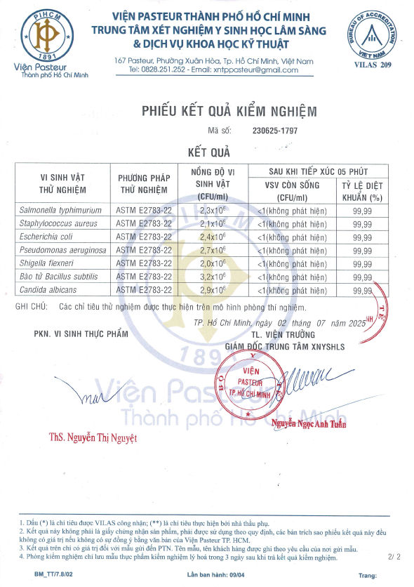 Chứng nhận Viện Pasteur ASFA 2025